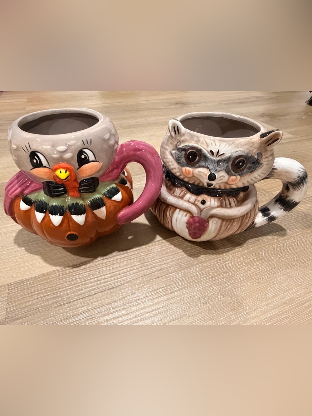 Johanna Parker - Raccoon and turkey Character thanksgiving Mugs - Set of 2